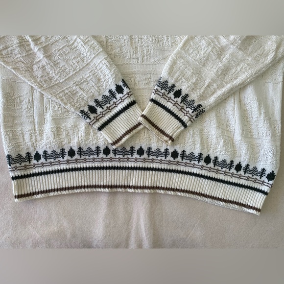 South Bay White Knit Tree Boarder Horse Graphic Embroidered Sweater Cotton Med - Picture 4 of 7